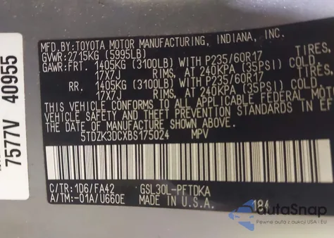 2011 Toyota Sienna Base V6 from USA, damaged, VIN 5TDZK3DCXBS175024